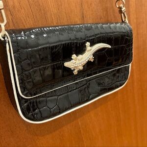 Roberto Cavalli patent leather handbag with lizard detail